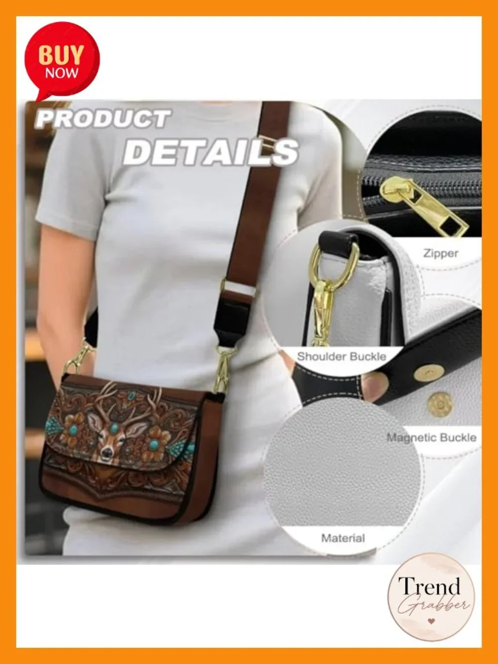 Large Capacity PU Leather Square Crossbody Clutch Purse with Adjustable Strap